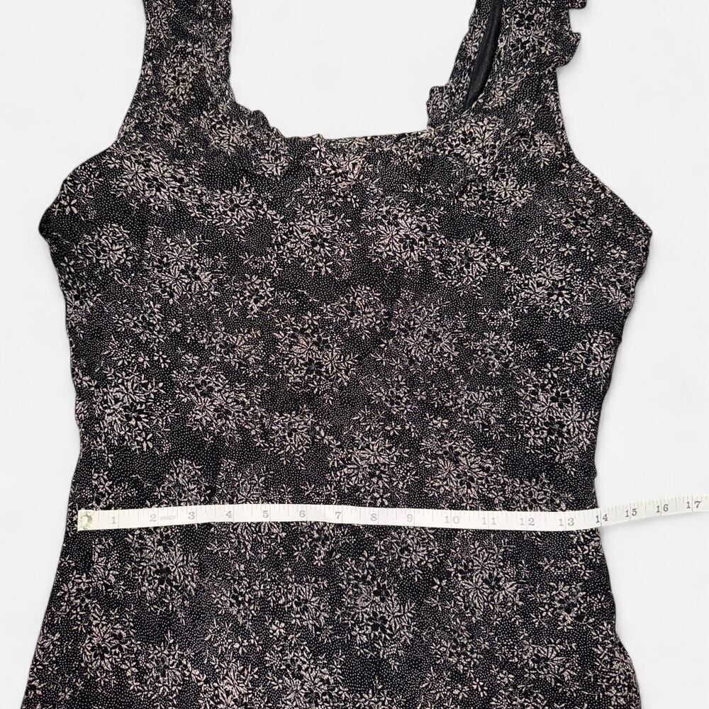 90s Eva Blue Black and Tan floral beaded ruffle dress - Picture 7 of 8